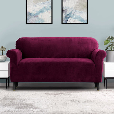 Artiss Sofa Cover Couch Covers 3 Seater Velvet Ruby Red Chez Guru