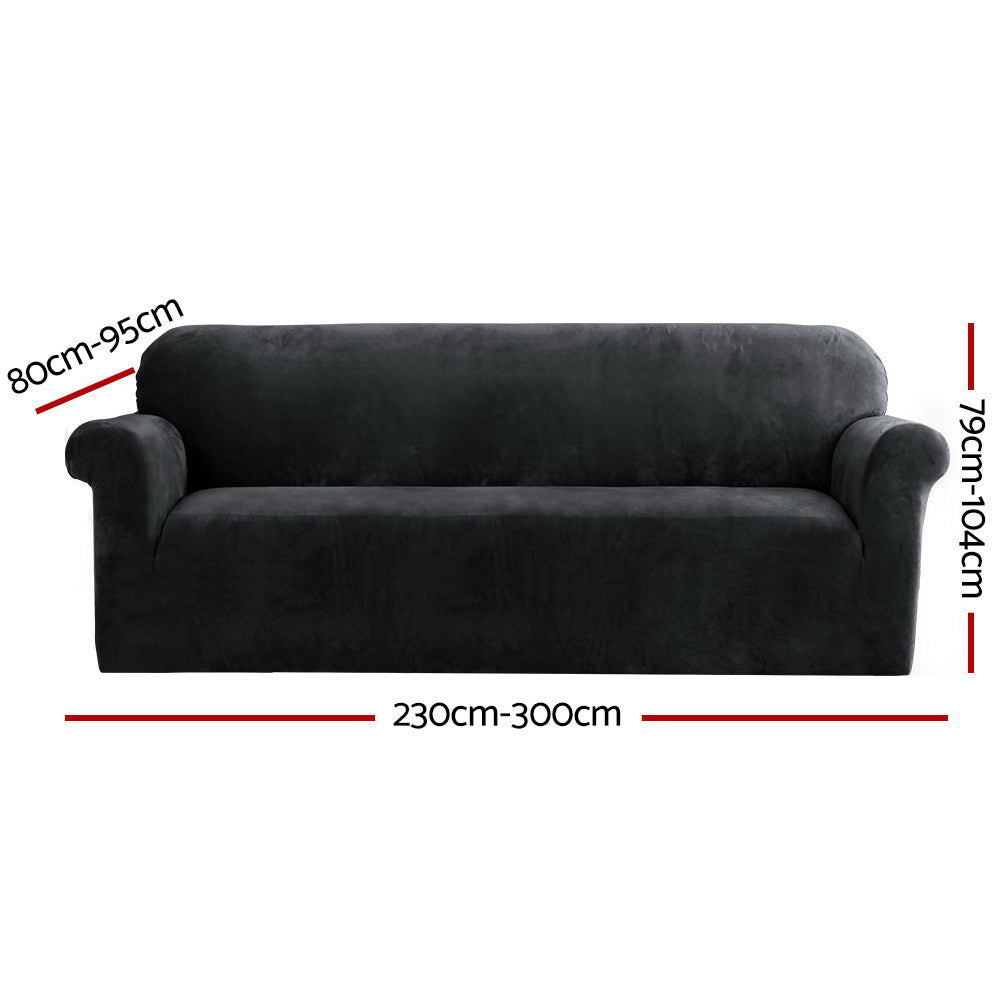 Artiss Sofa Cover Couch Covers 4 Seater Velvet Black Chez Guru