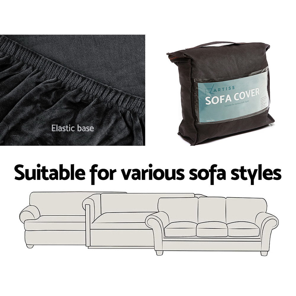 Artiss Sofa Cover Couch Covers 4 Seater Velvet Black Chez Guru
