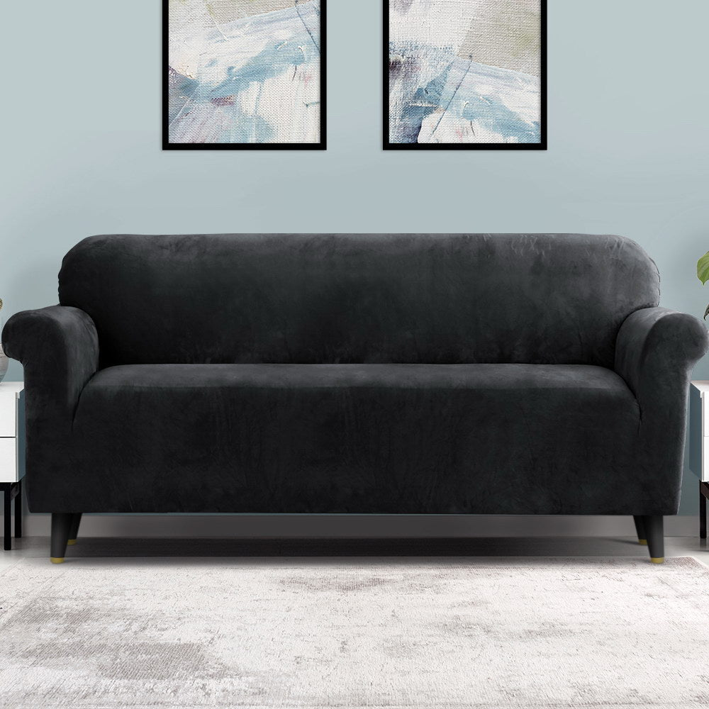 Artiss Sofa Cover Couch Covers 4 Seater Velvet Black Chez Guru