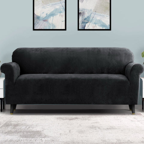 Artiss Sofa Cover Couch Covers 4 Seater Velvet Black Chez Guru