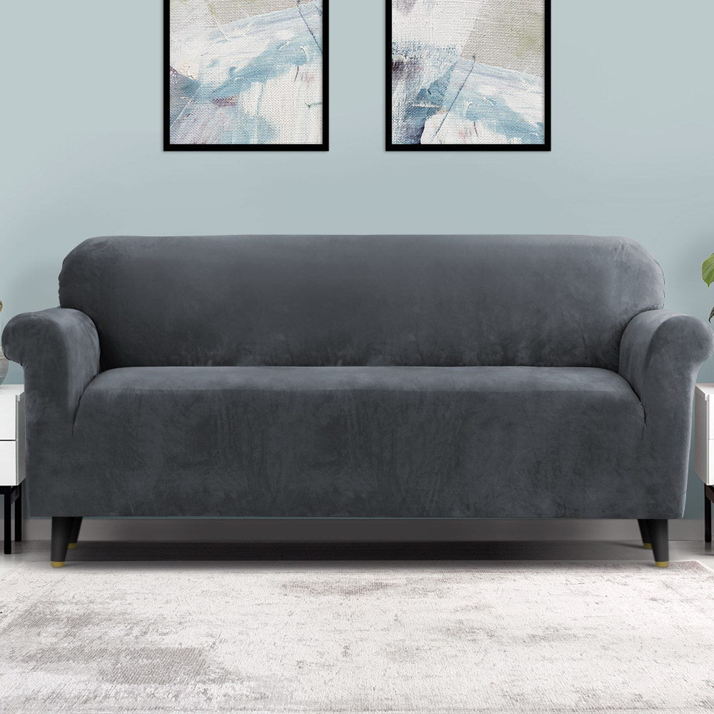 Artiss Sofa Cover Couch Covers 4 Seater Velvet Grey Chez Guru