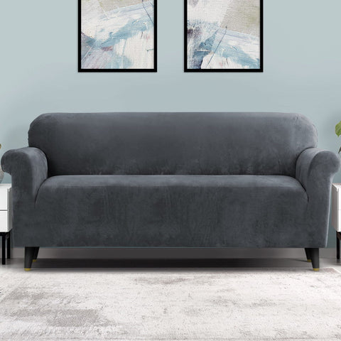Artiss Sofa Cover Couch Covers 4 Seater Velvet Grey Chez Guru