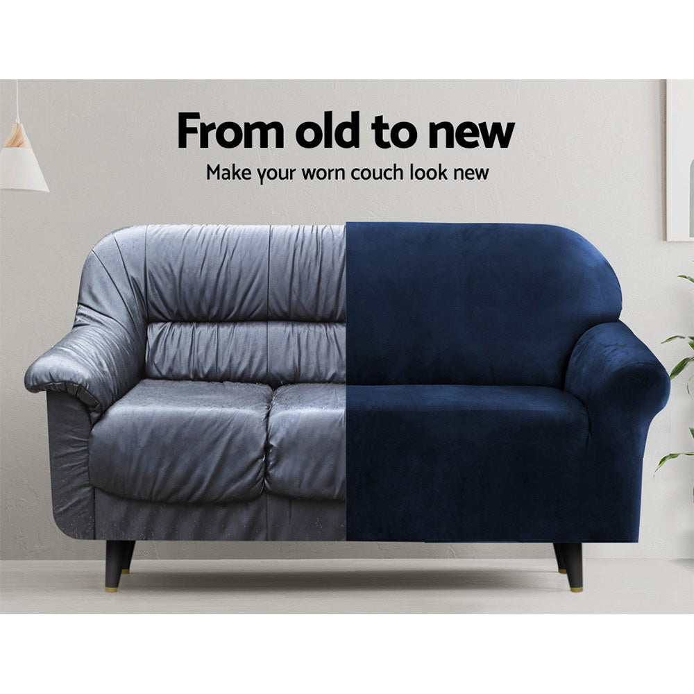 Artiss Sofa Cover Couch Covers 4 Seater Velvet Sapphire Chez Guru