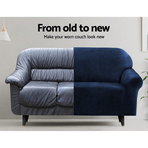Artiss Sofa Cover Couch Covers 4 Seater Velvet Sapphire Chez Guru