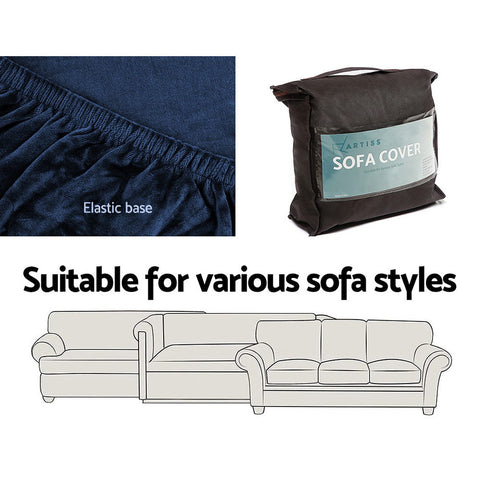Artiss Sofa Cover Couch Covers 4 Seater Velvet Sapphire Chez Guru