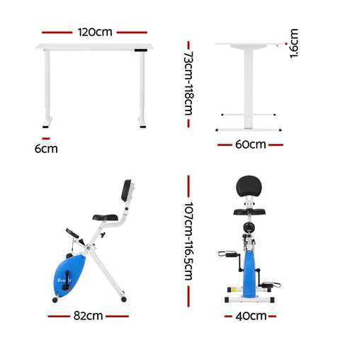 Artiss Under Desk Folding X-Bike with 120cm Automatic Standing Desk Magnetic Resistance White