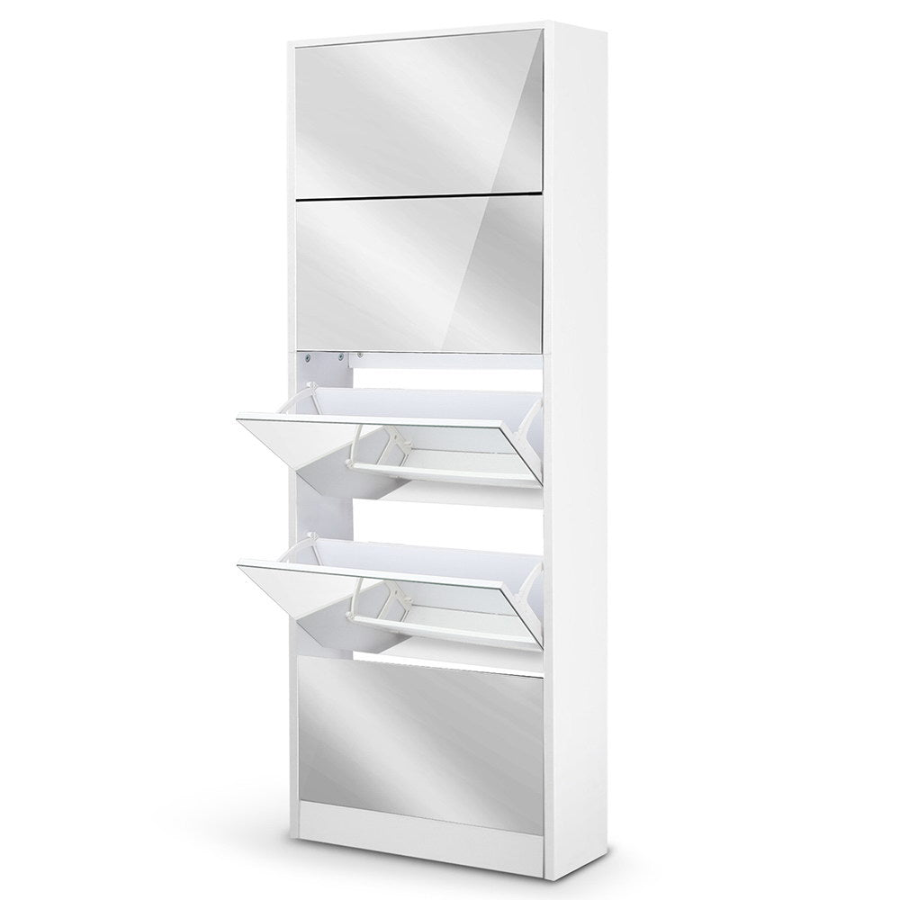 Artiss Shoe Rack Cabinet Mirror 25 Pairs White Chez Guru