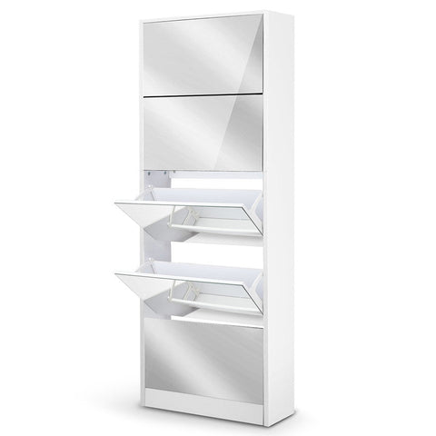 Artiss Shoe Rack Cabinet Mirror 25 Pairs White Chez Guru