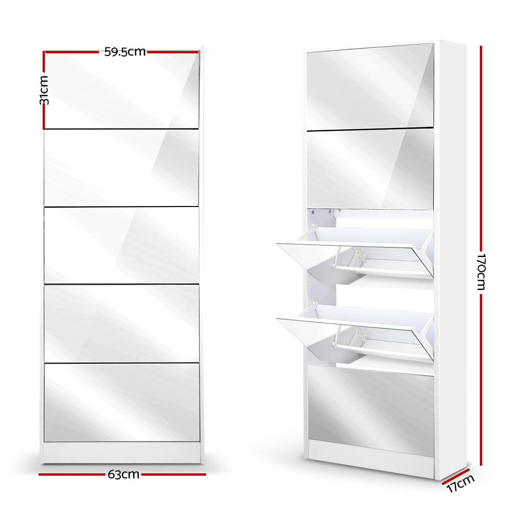 Artiss Shoe Rack Cabinet Mirror 25 Pairs White Chez Guru