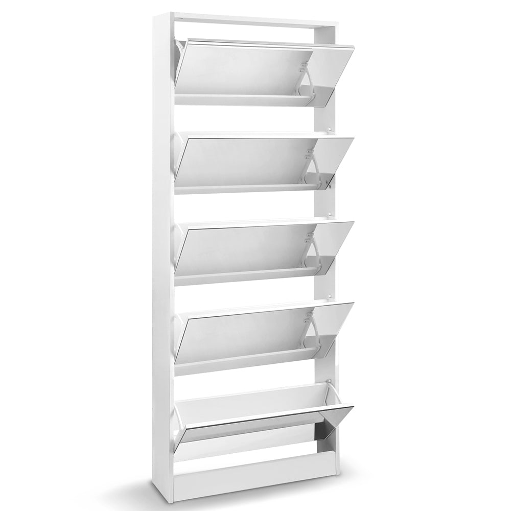 Artiss Shoe Rack Cabinet Mirror 25 Pairs White Chez Guru