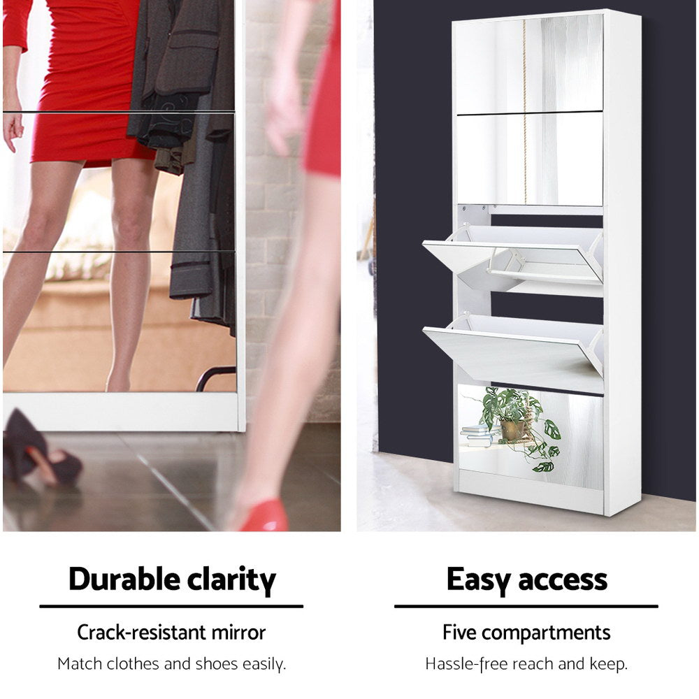 Artiss Shoe Rack Cabinet Mirror 25 Pairs White Chez Guru