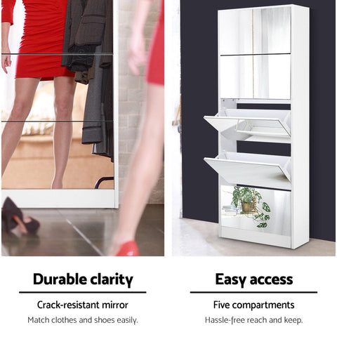Artiss Shoe Rack Cabinet Mirror 25 Pairs White Chez Guru