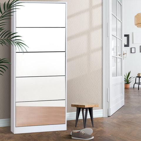 Artiss Shoe Rack Cabinet Mirror 25 Pairs White Chez Guru