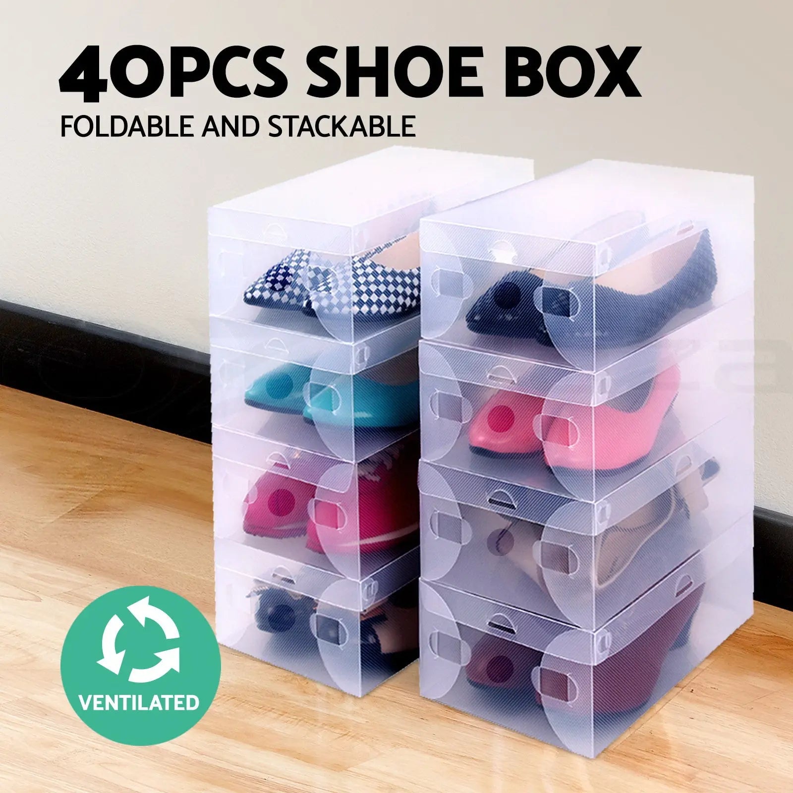 Artiss 40X Shoe Box Storage Clear Case Foldable Stackable Chez Guru
