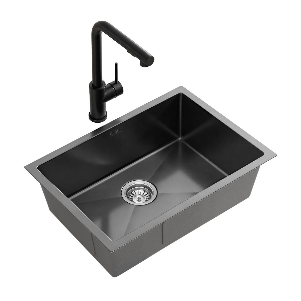 Cefito Stainless Steel Sink 30x45CM With Pull Out Mixer Tap Kitchen Basin Single Bowl Black