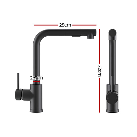 Cefito Stainless Steel Sink 30x45CM With Pull Out Mixer Tap Kitchen Basin Single Bowl Black