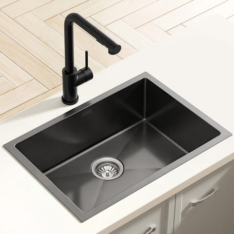 Cefito Stainless Steel Sink 30x45CM With Pull Out Mixer Tap Kitchen Basin Single Bowl Black
