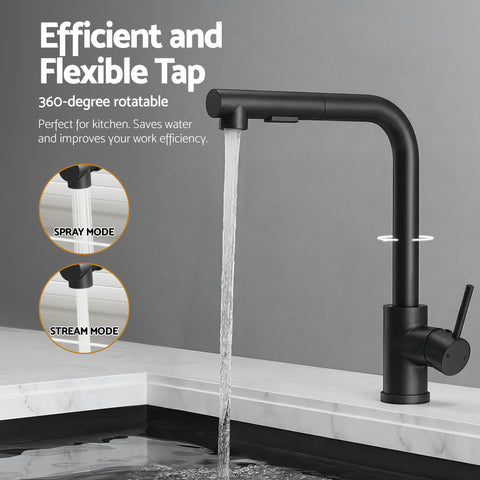 Cefito Stainless Steel Sink 44x44CM With Pull Out Mixer Tap Kitchen Basin Single Bowl Black