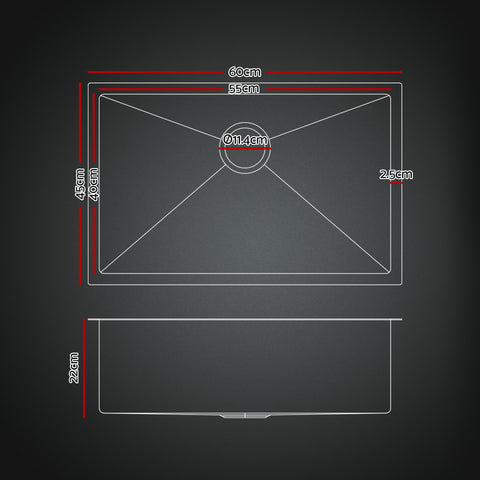 Cefito Stainless Steel Sink 60x45CM With Pull Out Mixer Tap Kitchen Basin Single Bowl Black