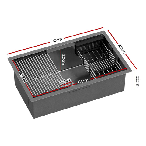 Cefito Stainless Steel Sink 70x45CM With Pull Out Mixer Tap Kitchen Basin Single Bowl Black