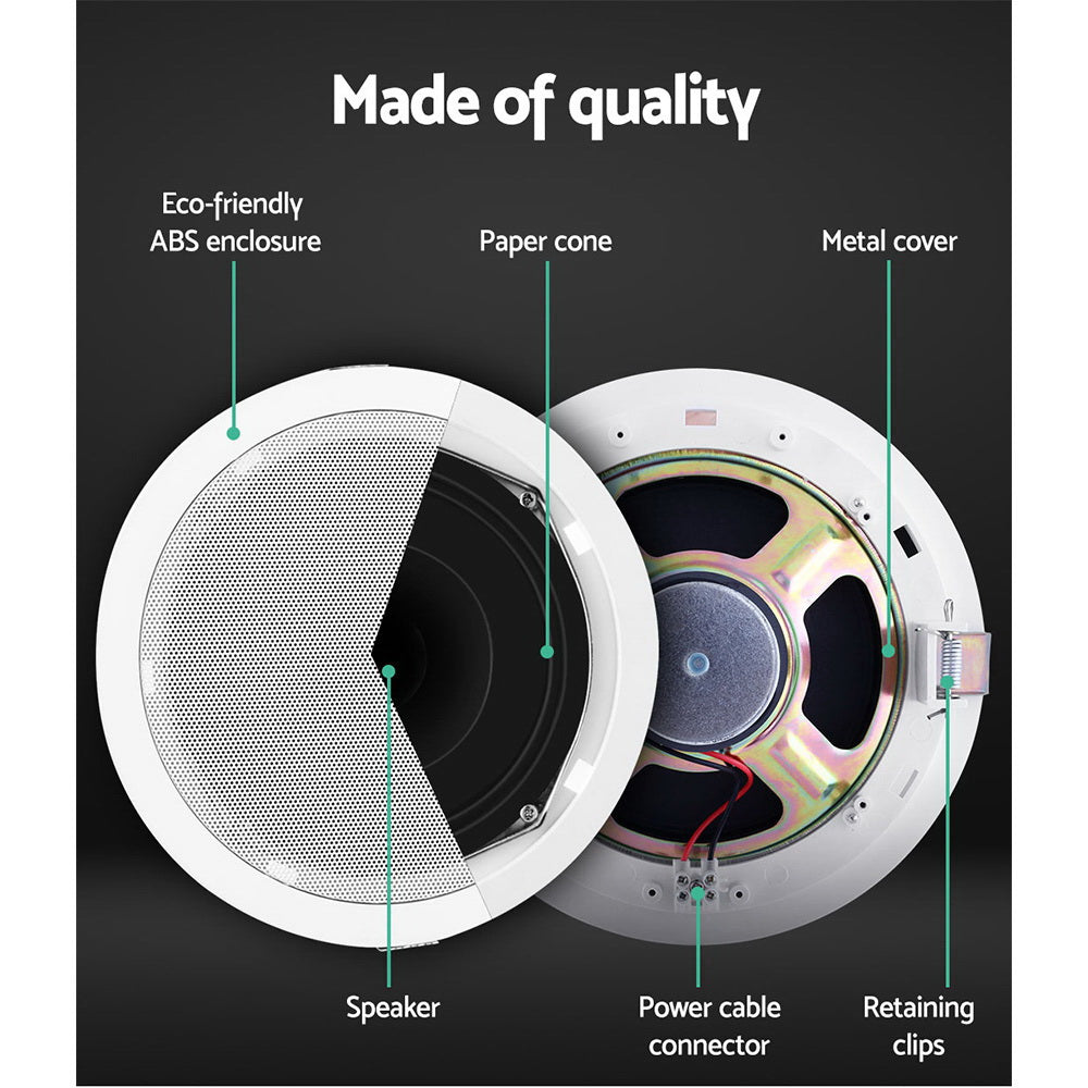 2 x 6" In Ceiling Speakers Home 80W Speaker Theatre Stereo Outdoor Multi Room Chez Guru