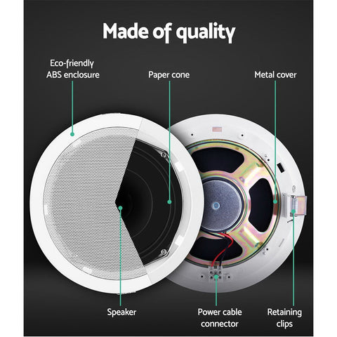 2 x 6" In Ceiling Speakers Home 80W Speaker Theatre Stereo Outdoor Multi Room Chez Guru