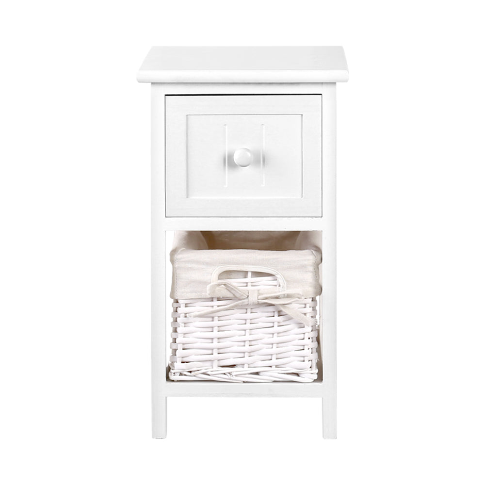 Artiss Bedside Table 1 Drawer with Basket Rustic White X2 Chez Guru