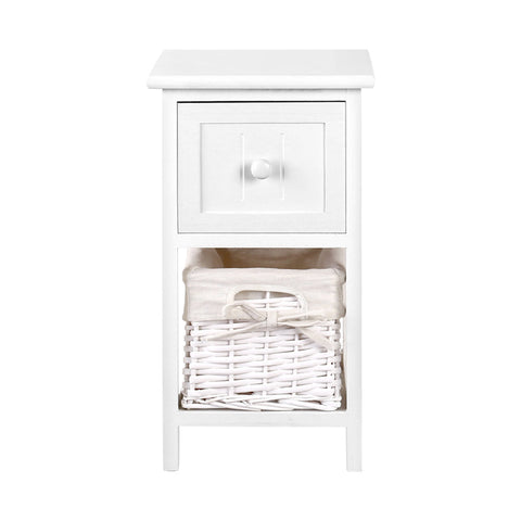 Artiss Bedside Table 1 Drawer with Basket Rustic White X2 Chez Guru