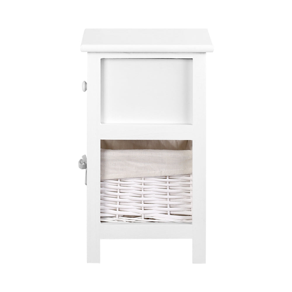 Artiss Bedside Table 1 Drawer with Basket Rustic White X2 Chez Guru