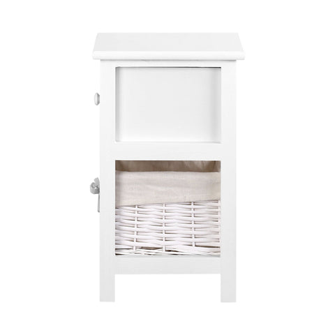 Artiss Bedside Table 1 Drawer with Basket Rustic White X2 Chez Guru