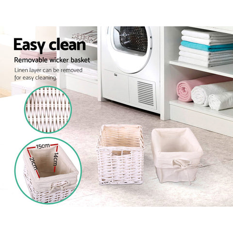 Artiss Bedside Table 1 Drawer with Basket Rustic White X2 Chez Guru