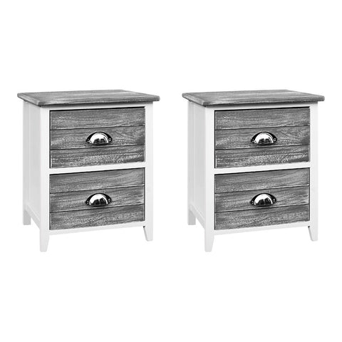 Artiss Bedside Table 2 Drawers Vintage X2 - THYME Grey Chez Guru