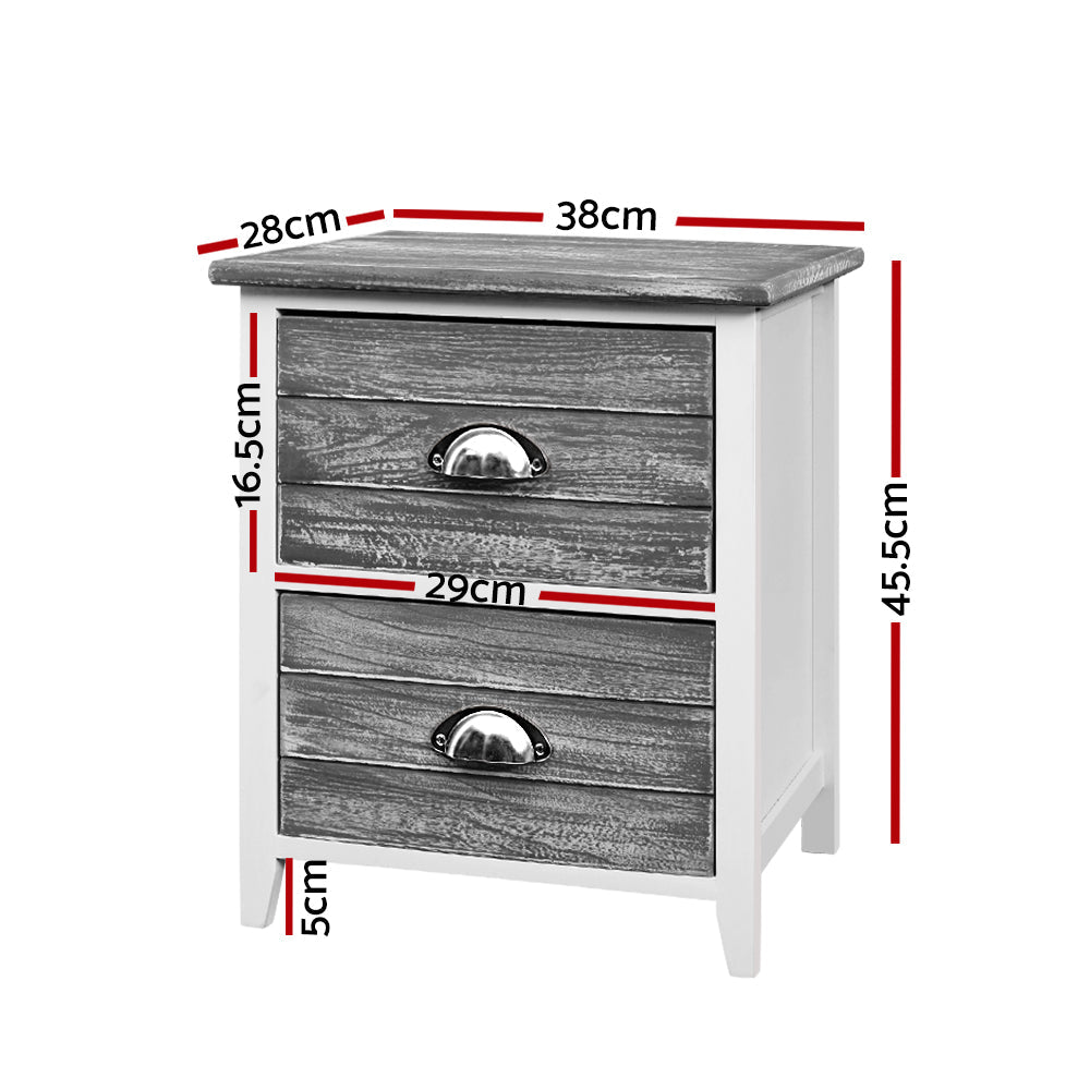 Artiss Bedside Table 2 Drawers Vintage X2 - THYME Grey Chez Guru