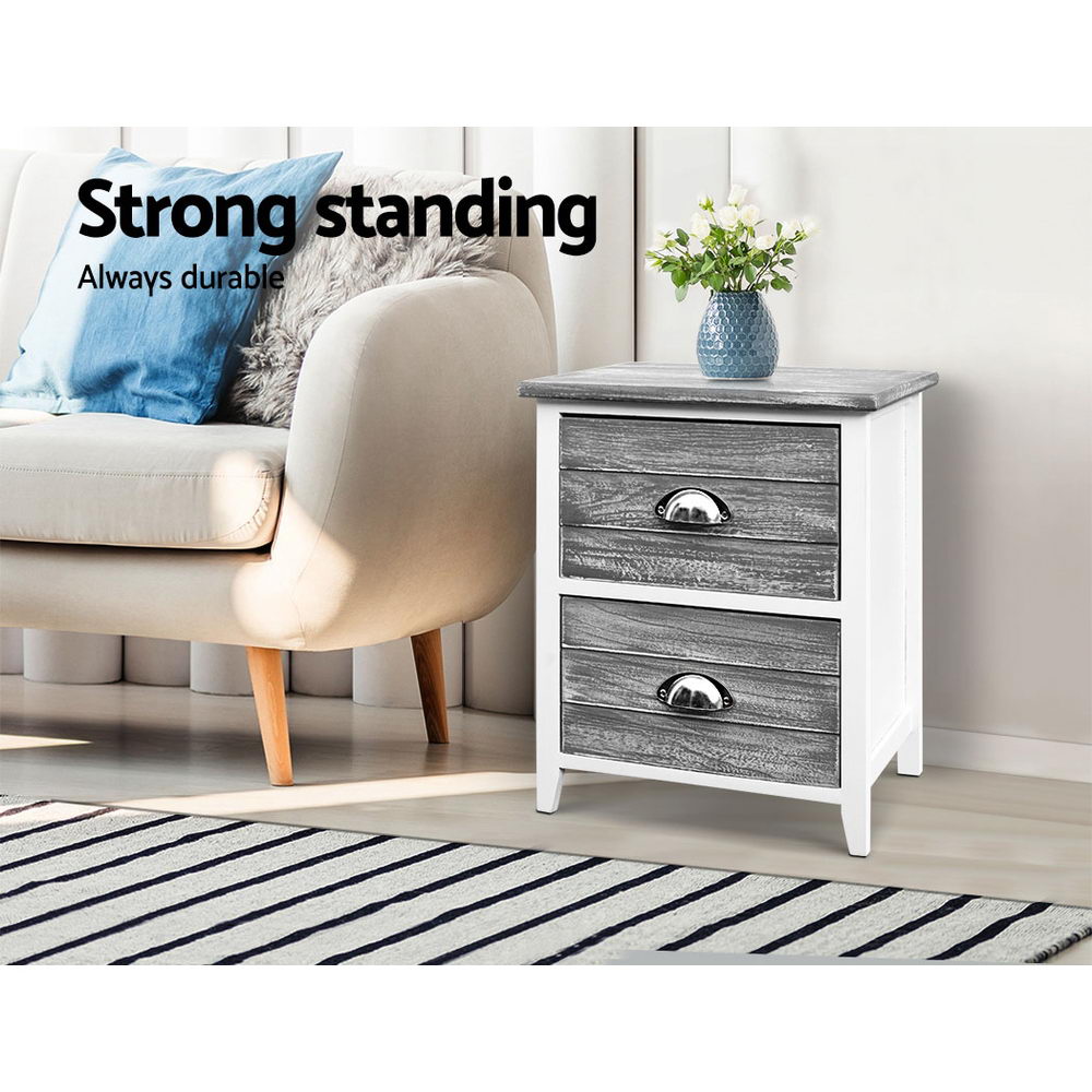 Artiss Bedside Table 2 Drawers Vintage X2 - THYME Grey Chez Guru