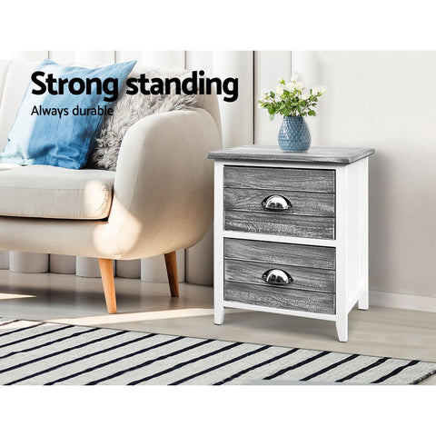 Artiss Bedside Table 2 Drawers Vintage X2 - THYME Grey Chez Guru