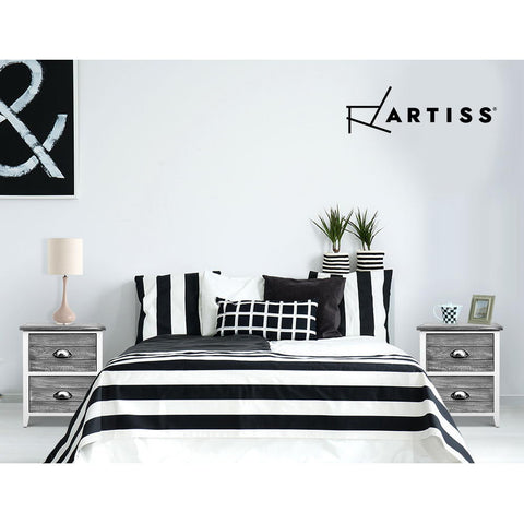 Artiss Bedside Table 2 Drawers Vintage X2 - THYME Grey Chez Guru