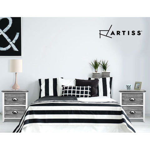 Artiss Bedside Table 2 Drawers Vintage X2 - THYME Grey Chez Guru