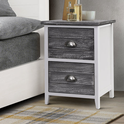 Artiss Bedside Table 2 Drawers Vintage X2 - THYME Grey Chez Guru