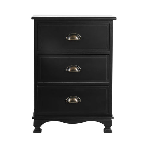 Artiss Bedside Table 3 Drawers Vintage - THYME Black Chez Guru