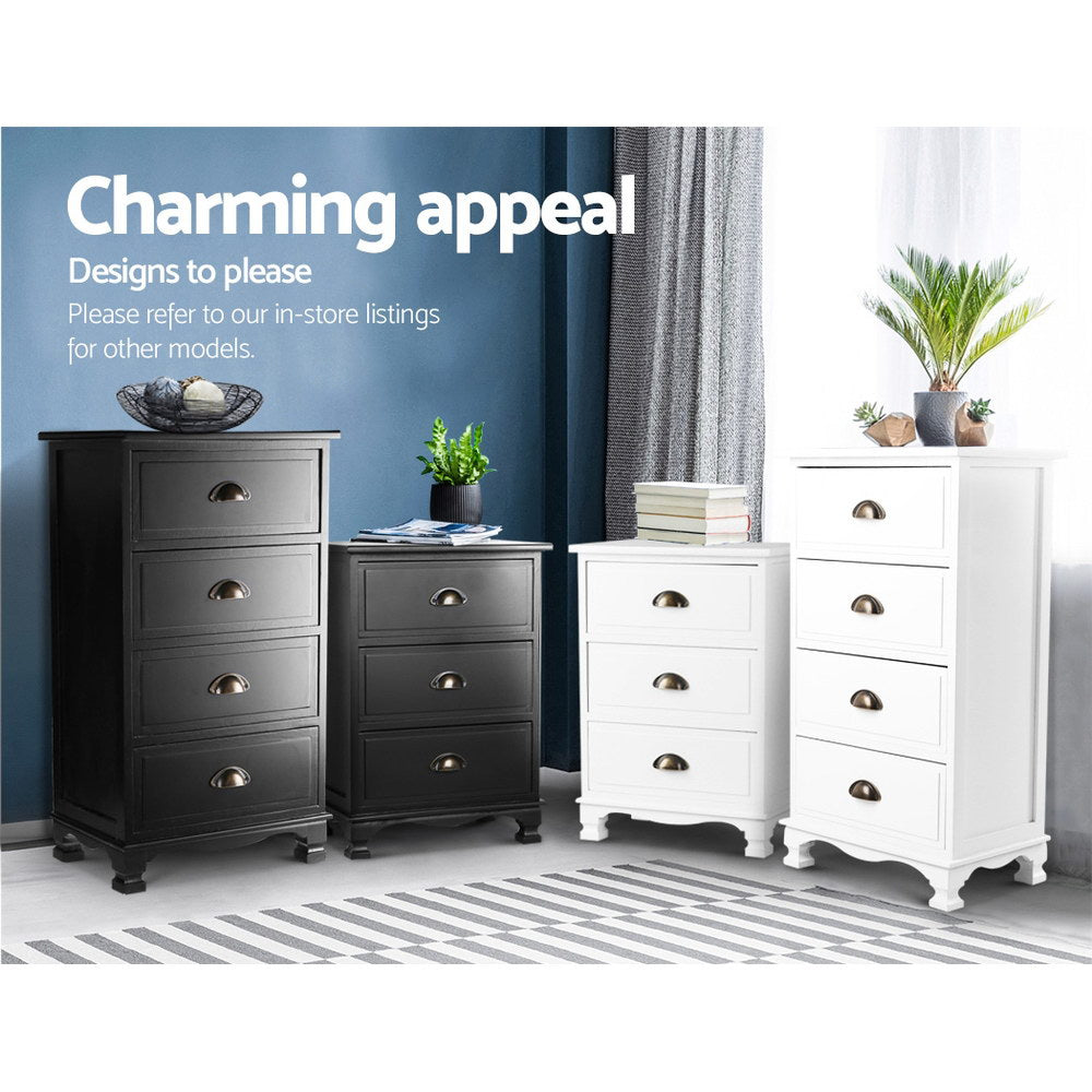 Artiss Bedside Table 3 Drawers Vintage - THYME Black Chez Guru
