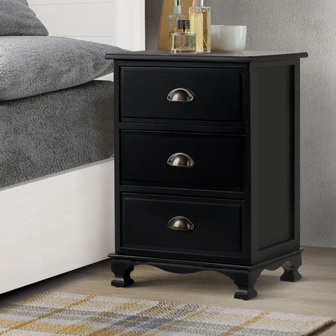 Artiss Bedside Table 3 Drawers Vintage - THYME Black Chez Guru