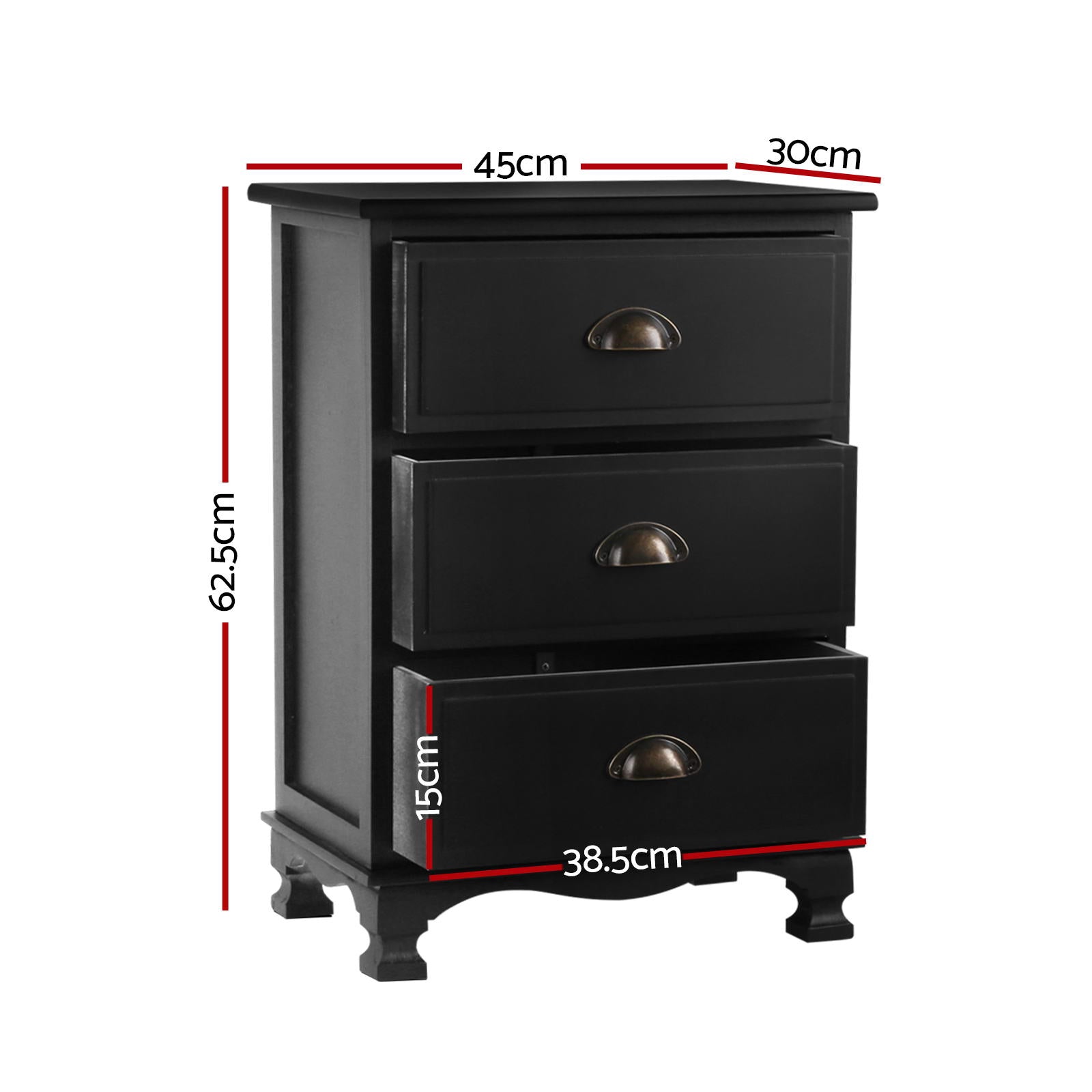 Artiss 2x Bedside Table 3 Drawers Vintage - THYME Black Chez Guru