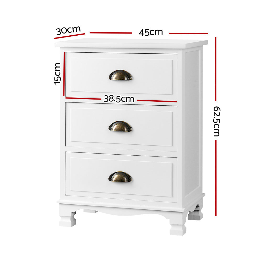 Artiss Bedside Table 3 Drawers Vintage - THYME White Chez Guru