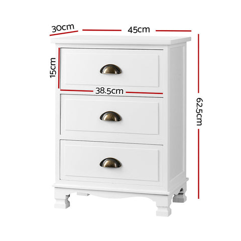 Artiss Bedside Table 3 Drawers Vintage - THYME White Chez Guru