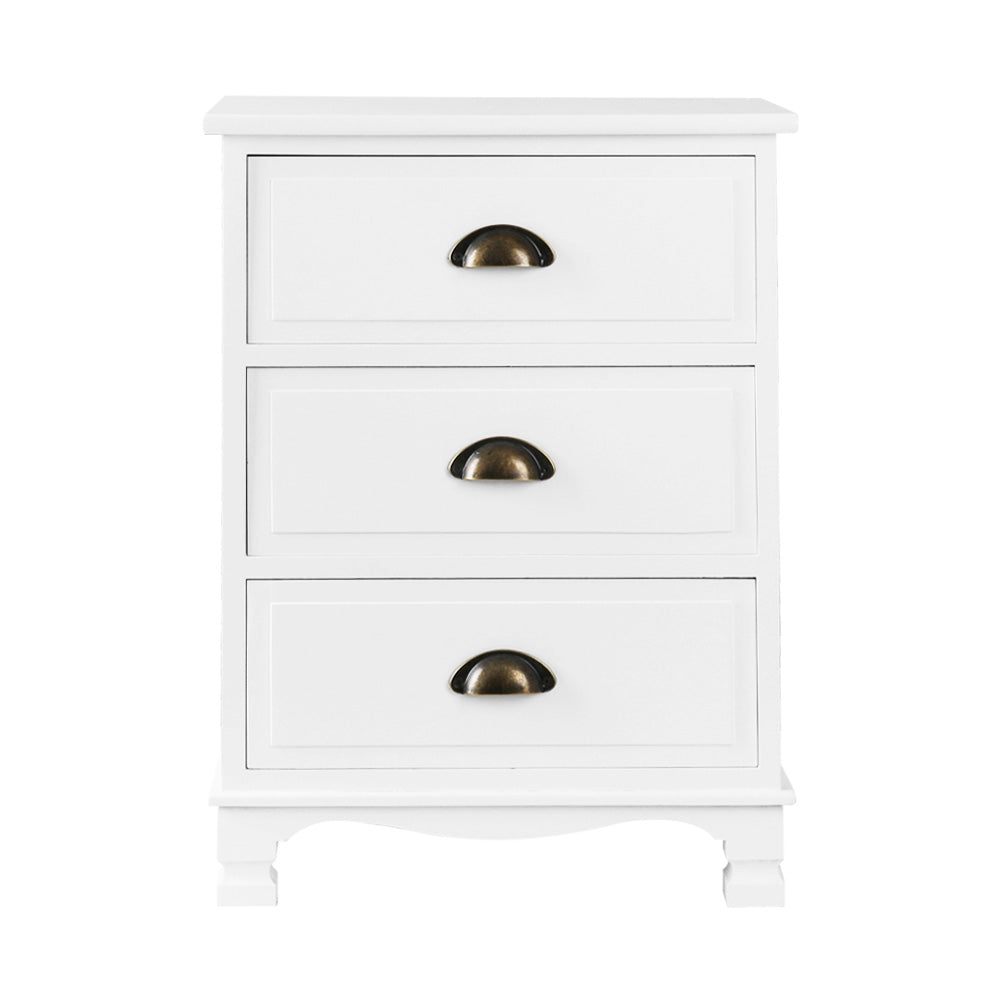 Artiss Bedside Table 3 Drawers Vintage - THYME White Chez Guru