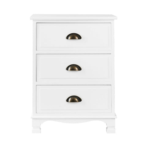 Artiss Bedside Table 3 Drawers Vintage - THYME White Chez Guru