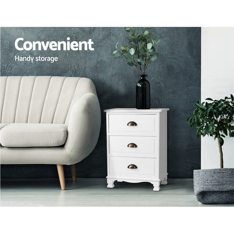 Artiss Bedside Table 3 Drawers Vintage - THYME White Chez Guru