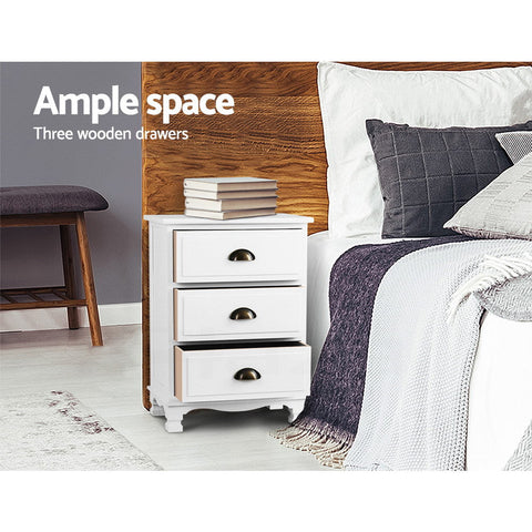 Artiss Bedside Table 3 Drawers Vintage - THYME White Chez Guru