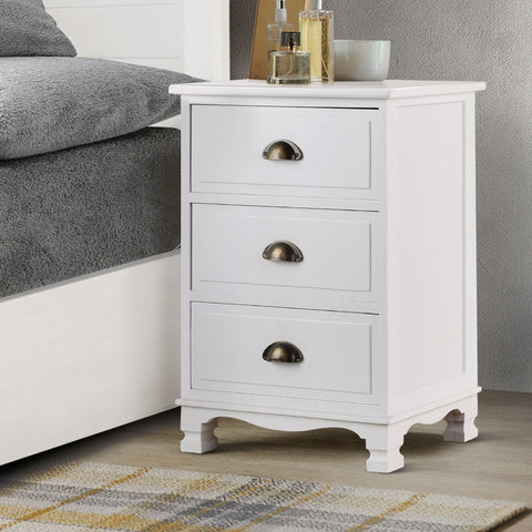 Artiss Bedside Table 3 Drawers Vintage - THYME White Chez Guru